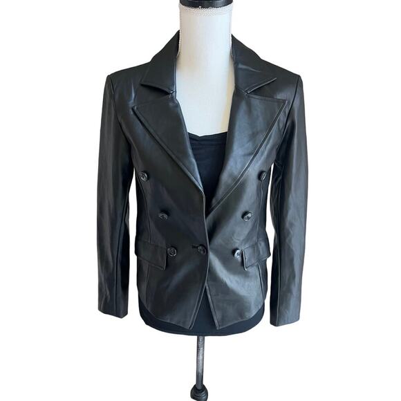 NWOT Evereve black double breasted plether jacket size XS - Picture 1 of 7